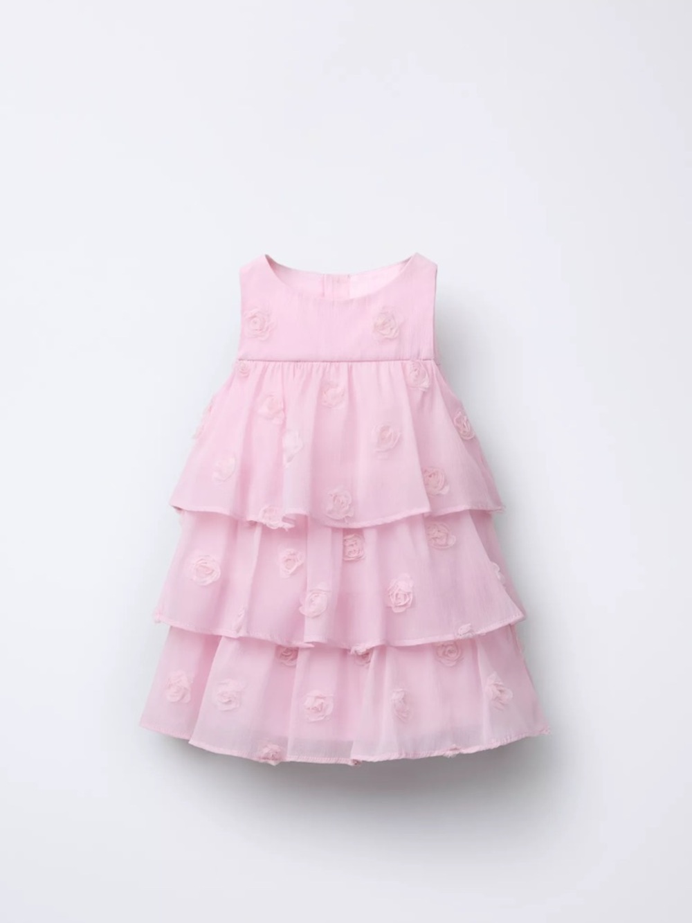 Zara Pink Tiered Floral Appliqué Dress
